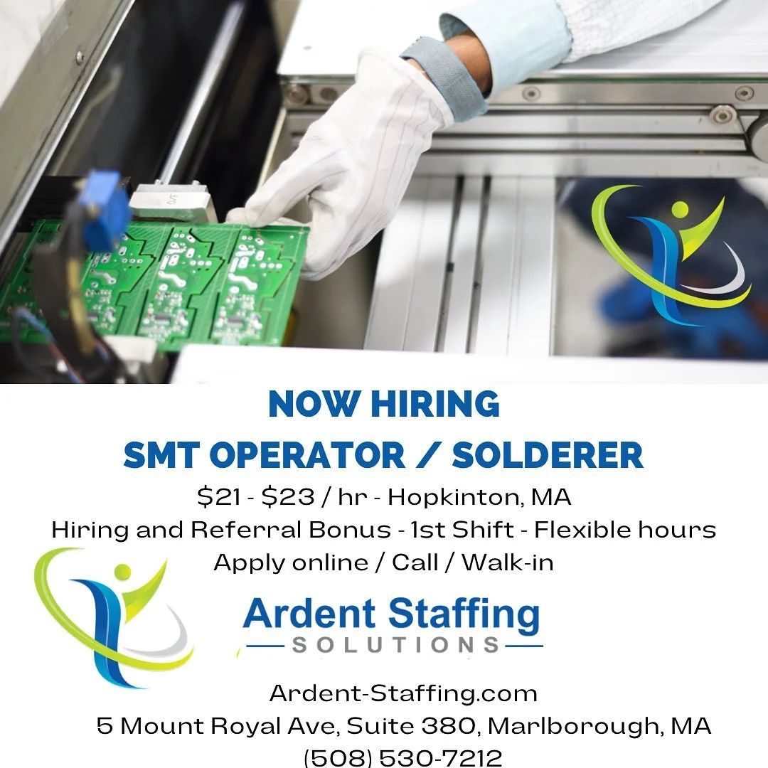 One of many great openings!!
Whether you need help finding work or workers, we are here to help!Contact us today to learn more
(508) 530-7212
Ardent-Staffing.com
Let’s get the world back to work!