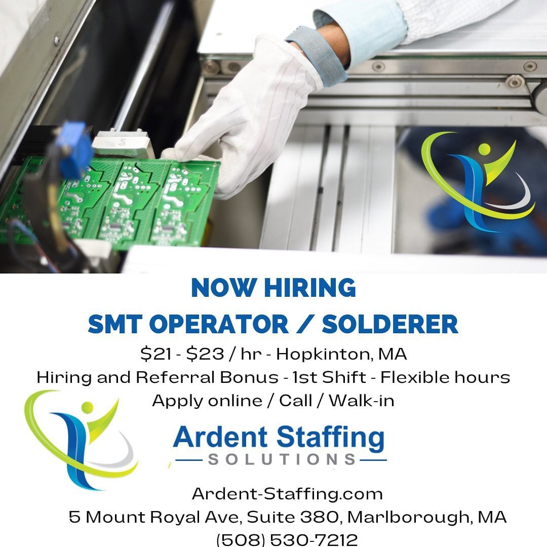 One of many great openings!!
Whether you need help finding work or workers, we are here to help!Contact us today to learn more
(508) 530-7212
Ardent-Staffing.com
Let’s get the world back to work!