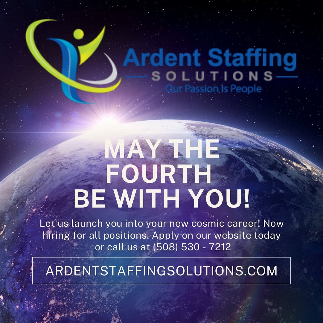 Happy 4th be with you day!! .
We have lots of great openings - all shifts - all skill levels - great pay!!
Whether you need help finding work or workers, here to help....Contact us today to learn more!(508) 530-7212
Ardent-Staffing.com
Let’s get the world back to work!