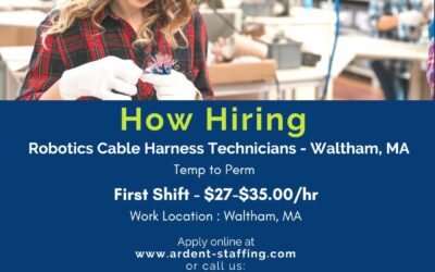 Super Cool Opportunity! We are looking for experience Cable Harness Technicians to work with robots at a state of the art facility in Waltham. Go to our website to see the full job description!! #ourpassionispeople🤖🤖🤖