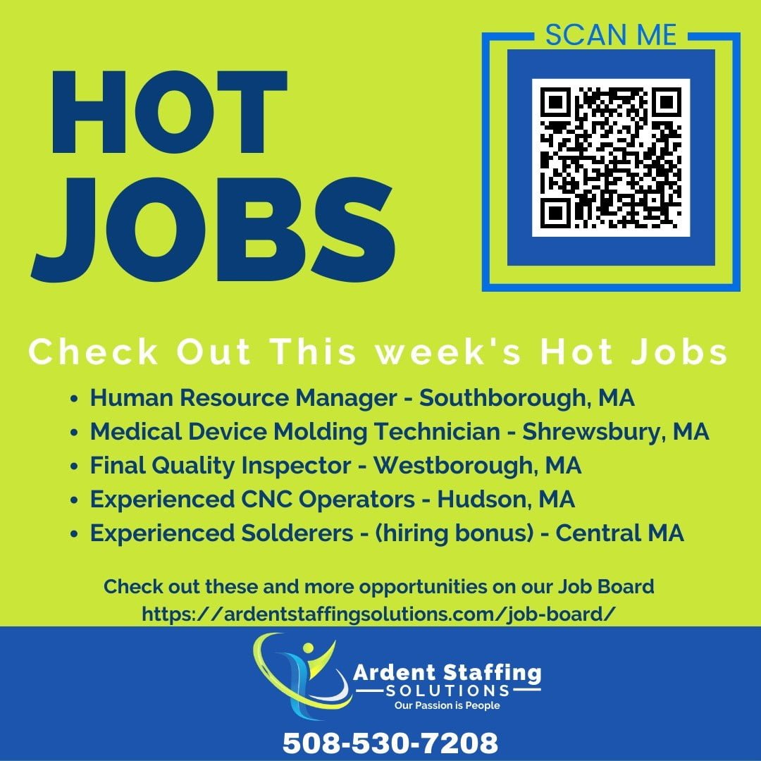 There are just a few of our hot jobs! Head to our website or scan the QR for more opportunities.New positions open everyday so be sure to like and follow us so you never miss an update!!