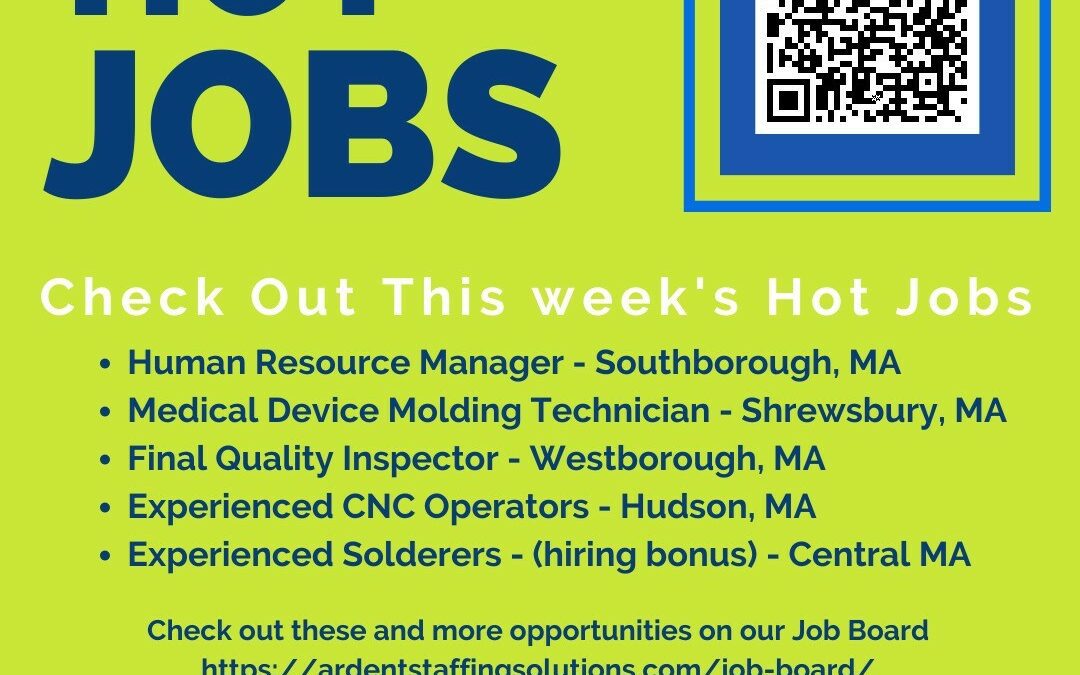 There are just a few of our hot jobs! Head to our website or scan the QR for more opportunities. New positions open everyday so be sure to like and follow us so you never miss an update!!