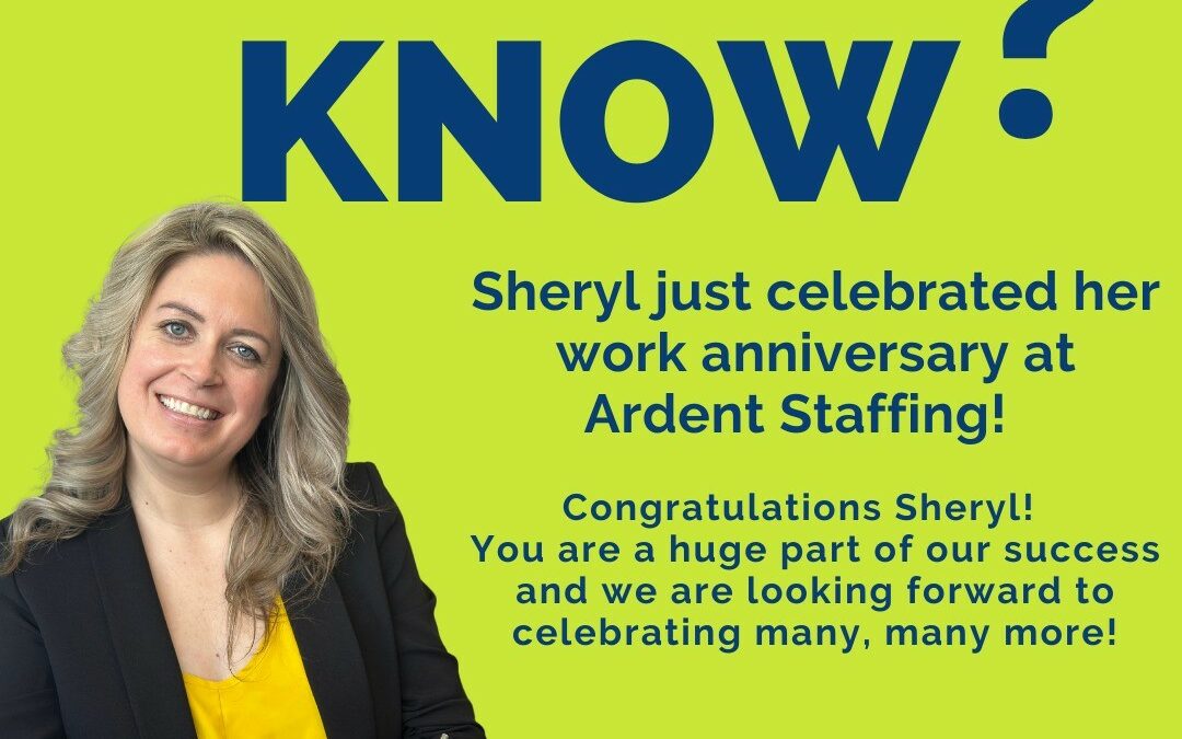 Join me in celebrating Sheryl! Sheryl brings her ardent passion and positive energy to work every day to deliver exception recruiting services. She is a rockstar and we are happy to help her celebrate her anniversary on our growing Ardent Staffing team!!