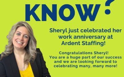 Join me in celebrating Sheryl! Sheryl brings her ardent passion and positive energy to work every day to deliver exception recruiting services. She is a rockstar and we are happy to help her celebrate her anniversary on our growing Ardent Staffing team!! #ardentblog #workanniversary #staffing #somethingtocelebrate