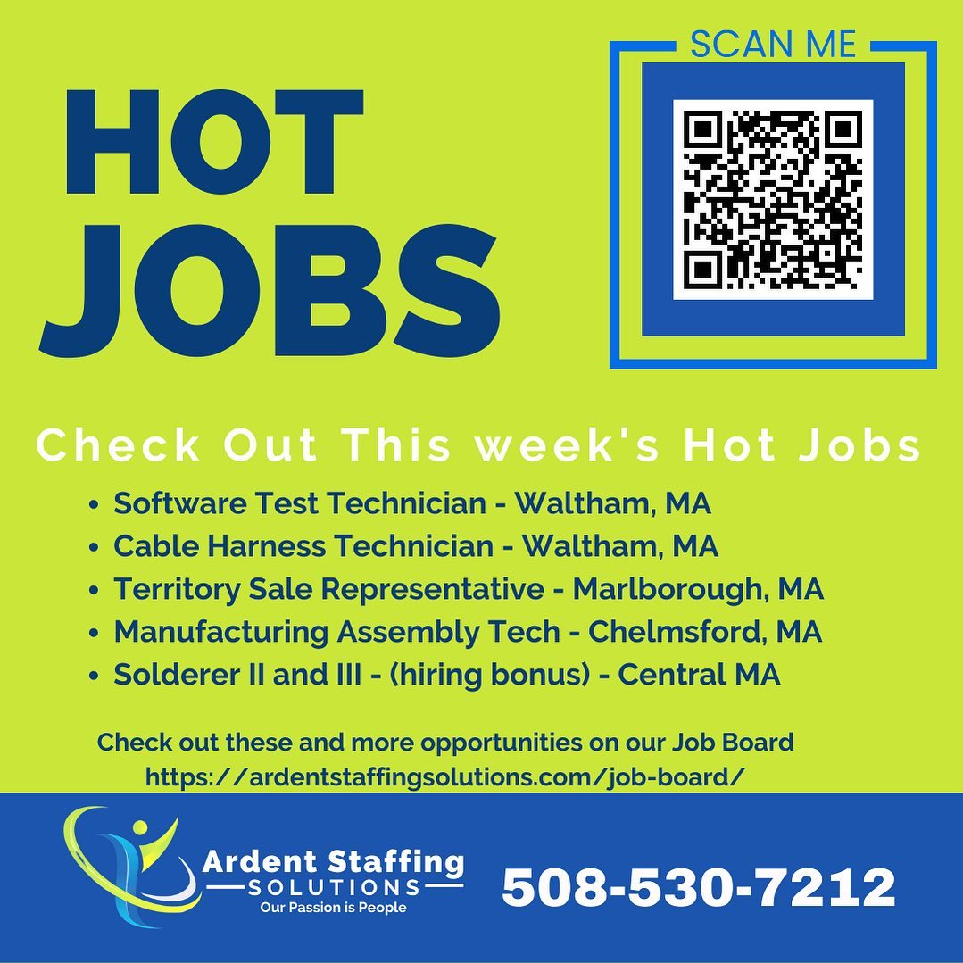 Here are some of this week’s hot jobs! Scan to see more great openings