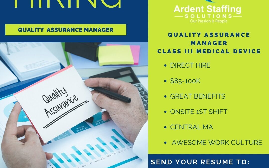 Check out this opportunity and many others on our website! New opportunities open every day.  #ardentbog #advanceyourcareer #manufacturing #qualityassurance #ourpassioniseople