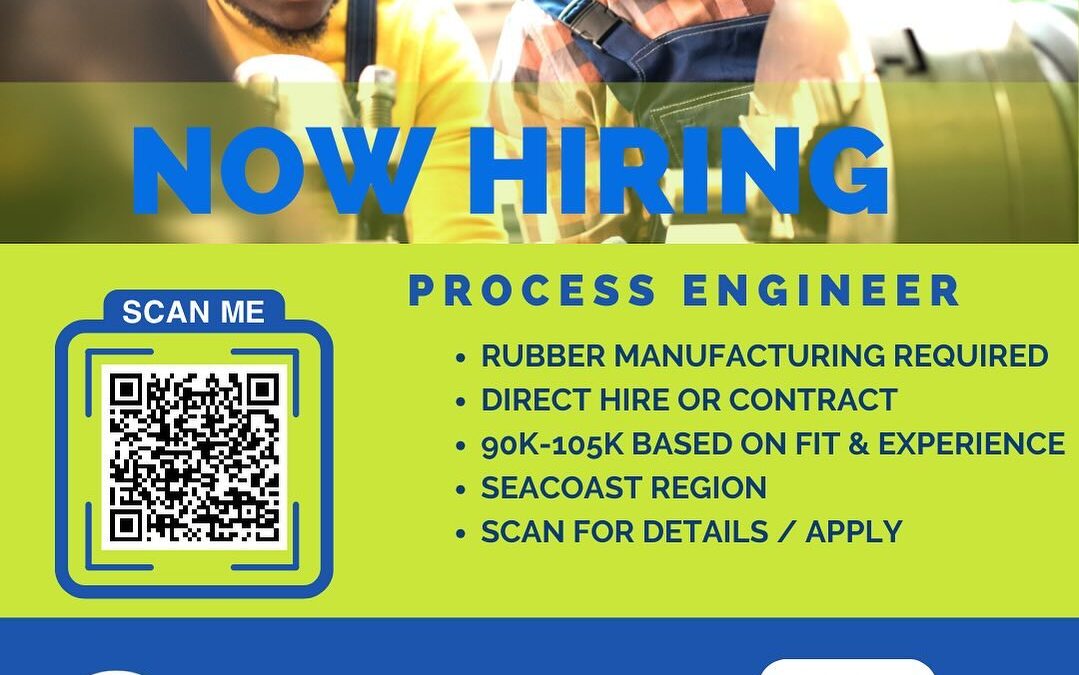 Now hiring a process engineer for a rubber good manufacturer in the NH Seacoast region. Scan the code for more info or to apply. Or call Andrey today for more information (508)530-7212 or Asanchez@ardent-staffing.com #ardentblog #nowhiring #processengineering #rubbermanufacturing #callAndrey