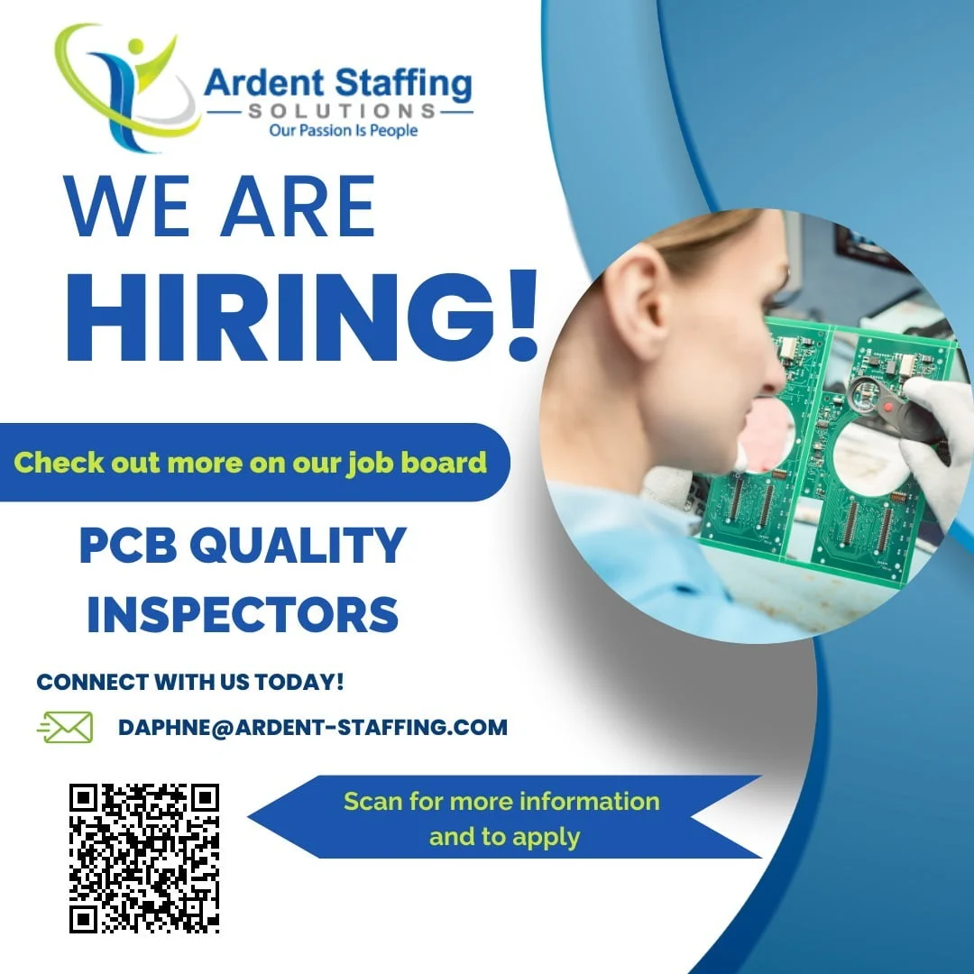 | Ardent Staffing Solutions Are you an Experienced PCB Inspector?
Scan the code to learn more and apply or reach out to Daphne directly!
Thsi is a great opportunity fwith a growing company. Don't miss it!!