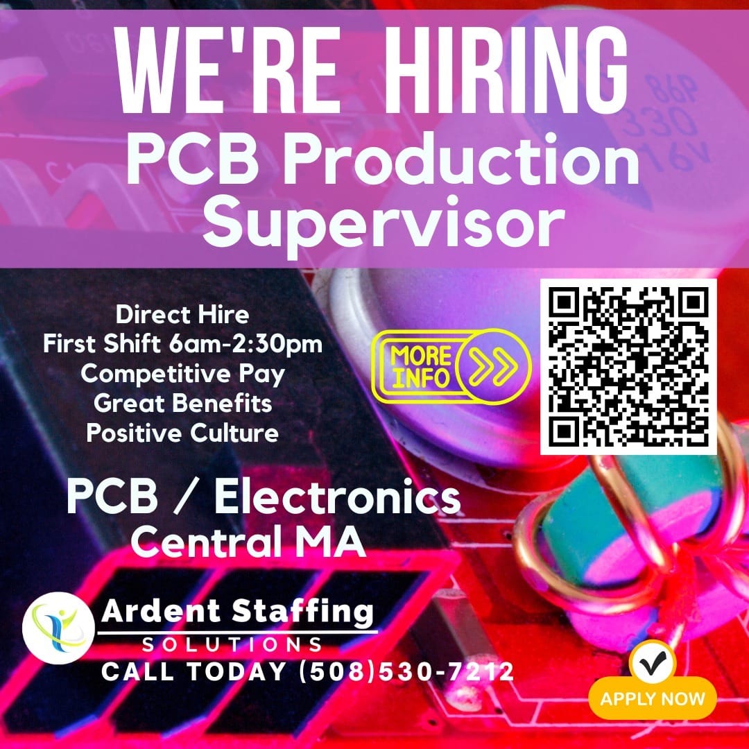 Great direct hire Production Supervisor opportunity to join a growing aerospace and defense contract manufacturer in Central MA.Scan the QR Code for more details and apply today!
Call now to speak to one of our staffing specialists about this role!
(508) 530-7212#De-paneling