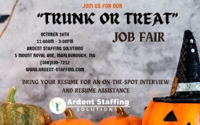 Looking for a job doesn’t have to be spooky!  Join Ardent Staffing Solutions on October 16th for our “Trunk or Treat” Job Fair in Marlborough, MA. We are searching for candidates for these roles and others: Administrative Support Quality Inspection Soldering Mechanical Assembly Manufacturing Technicians Quality Engineer Shipping and fulfillment Bring your resume for on-the-spot interviews and resume assistance. We’re here to help you find your next career opportunity. #JobFair #HiringEvent #ArdentStaffing #ResumeHelp #OnTheSpotInterviews #JobSearch #MarlboroughMAJobs #manufactruingjobs #adminjobs #engineeringjobs #ourpassionispeople