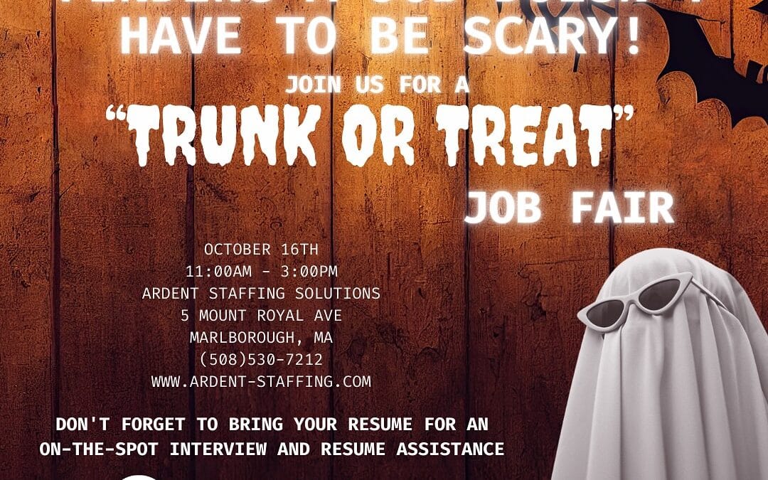 🦇Join Ardent Staffing Solutions’ Trunk or Treat Job Fair on October 16th in Marlborough, MA! 🦇 Get into the Halloween spirit while exploring exciting career opportunities. Bring your resume for on-the-spot interviews and resume assistance from 11:00 AM to 3:00 PM at 5 Mount Royal Ave, Marlborough, MA Don’t miss out on this spooky chance to find your next job! #jobfair #nowhiring #interview #adminjobs #qualityinspection #manufacturing #mechanicalassembly #engineering #ardentblog #ourpassionispeople #marlborough #northboroughma #hudsonma #westboroughma