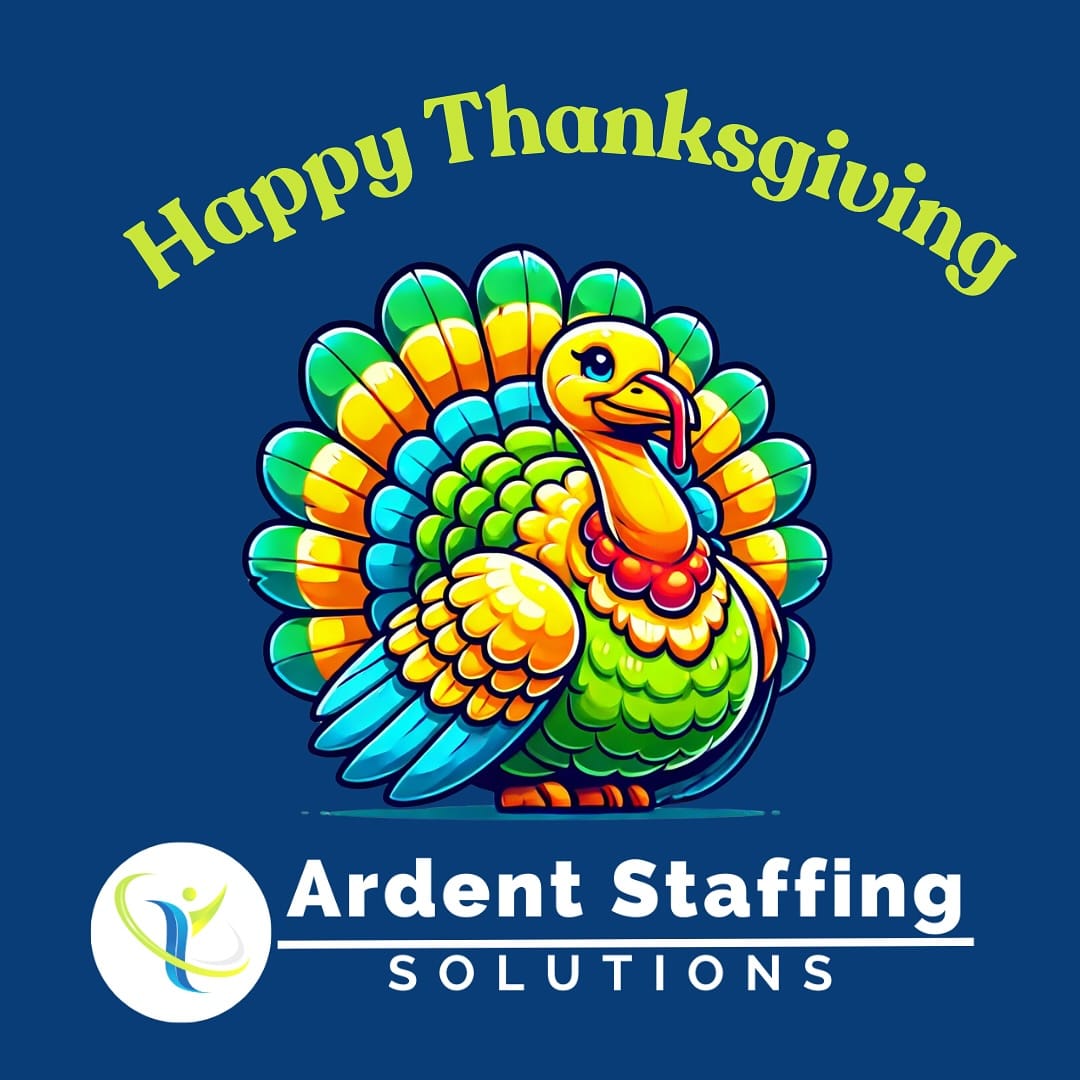 Happy Thanksgiving from all of us at Ardent Staffing Solutions! 🦃 We’re grateful for our incredible clients, candidates, and team who make it all possible. Wishing you a day filled with joy, gratitude, and great company.