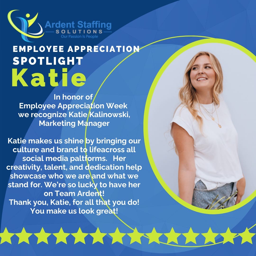 As part of our Employee Appreciation celebration, we are recognizing Katie Kalinowski.As our Marketing Manager, Katie makes us shine by bringing our culture and brand to life in everything she does! Her creativity, talent, and dedication help showcase who we are and what we stand for. We’re so lucky to have her on Team Ardent!Thank you, Katie, for all that you do!