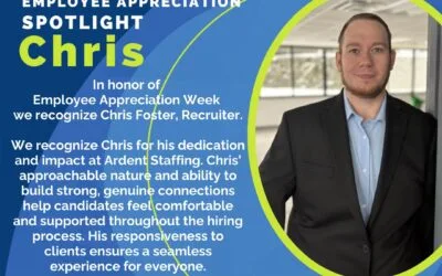 This week, we recognize Chris Foster, Recruiter, for his dedication and impact at Ardent Staffing. Chris’ approachable nature and ability to build strong, genuine connections help candidates feel comfortable and supported throughout the hiring process. His responsiveness to clients ensures a seamless experience for everyone. Thank you, Chris, for all that you do!  #EmployeeAppreciation #TeamArdent #RecruitingExcellence #BuildingConnections @ArdentBlog #thankyou