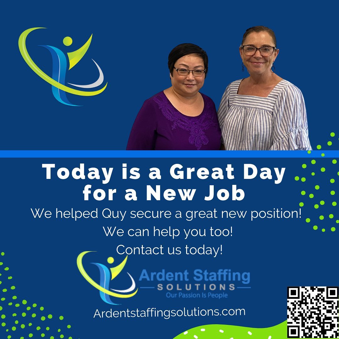 Helping people like Quy find rewarding work is what we do!  AND WE LOVE WHAT WE DO!
Contact us to learn how we can help you. 
-Marlborough office (508)530-7212
-Holyoke office (413) 266-9488
To apply online, just scan the QR code above or go to ArdentStaffingSolutions.com
-Manufacturing
-Cleanroom
-Assembly
-Customer service
-SMT Operator 
-Machine Operator 
-Quality Control
-Inspection
-Engineering 
-Drafters