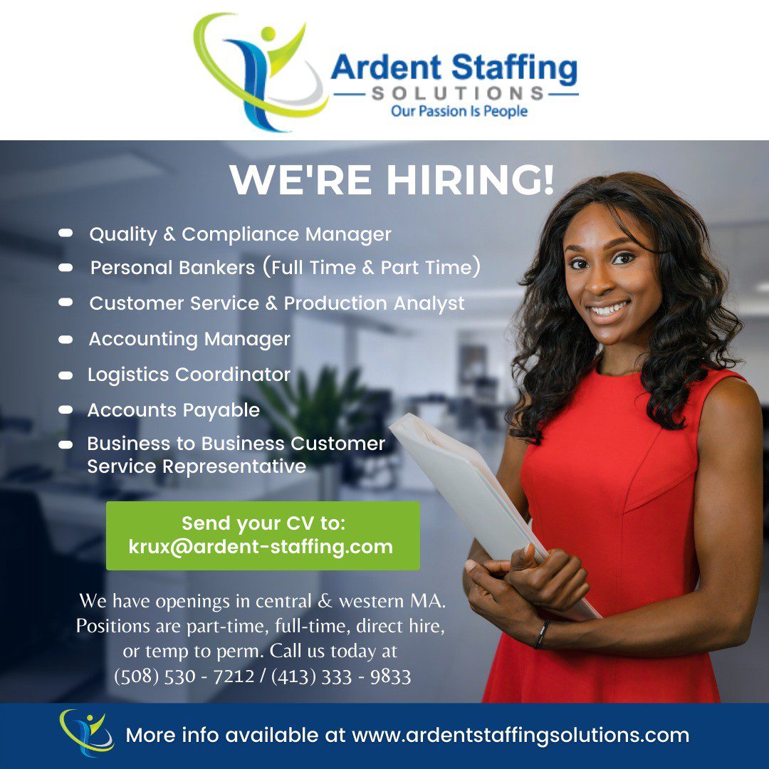 We have some great jobs available right now in both central and western MA! Come check out all of our openings on our website job board: www.ardent-staffing.com. Let us help you land a new opportunity to start off the new year! =)