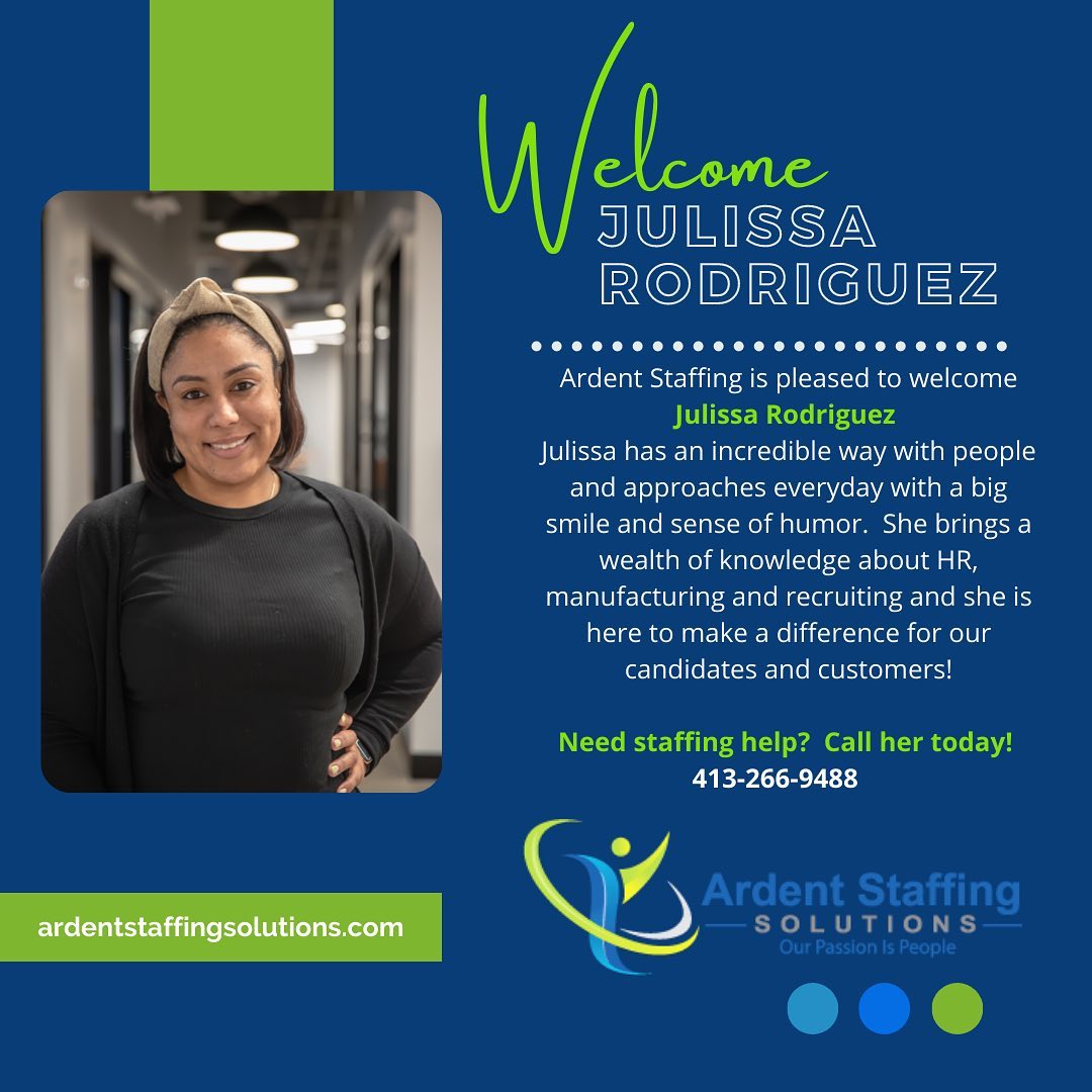Here we grow again!! Welcome to our Western Mass team Julissa!! Glad you are here to help provide our customers with valuable staffing and recruiting services and our candidates with meaningful temporary or permanent employment.